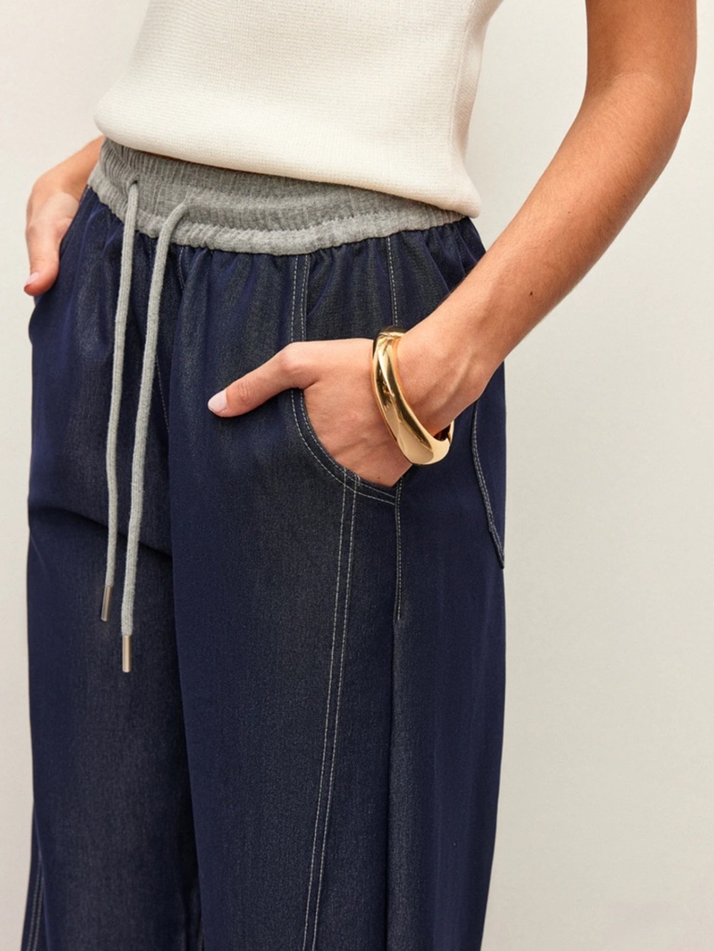 Commense High-Waist Drawstring Denim Pants With Pockets Size Small NWT - Picture 5 of 6